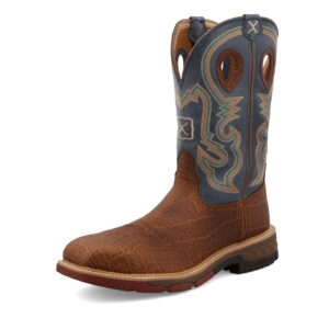 Twisted X Western Work Boot Distressed Saddle & Peacock - Square Toe (Steel Toe)