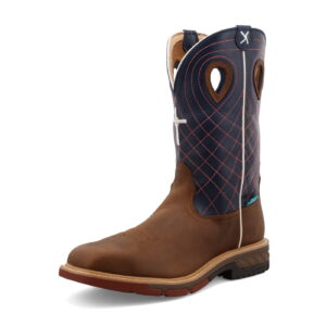 Twisted X Waterproof Western Work Boot Mocha & Navy - Square Toe (Steel Toe)