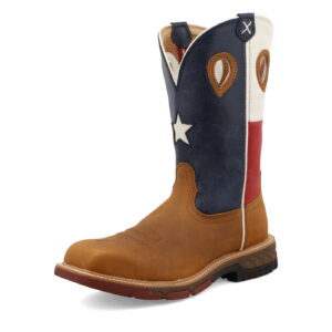 Twisted X Western Work Boot Light Brown & Texas Flag - Square Toe (Steel Toe)