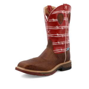 Twisted X Waterproof Western Work Boot Distressed Saddle & Ruby - Square Toe (Steel Toe)