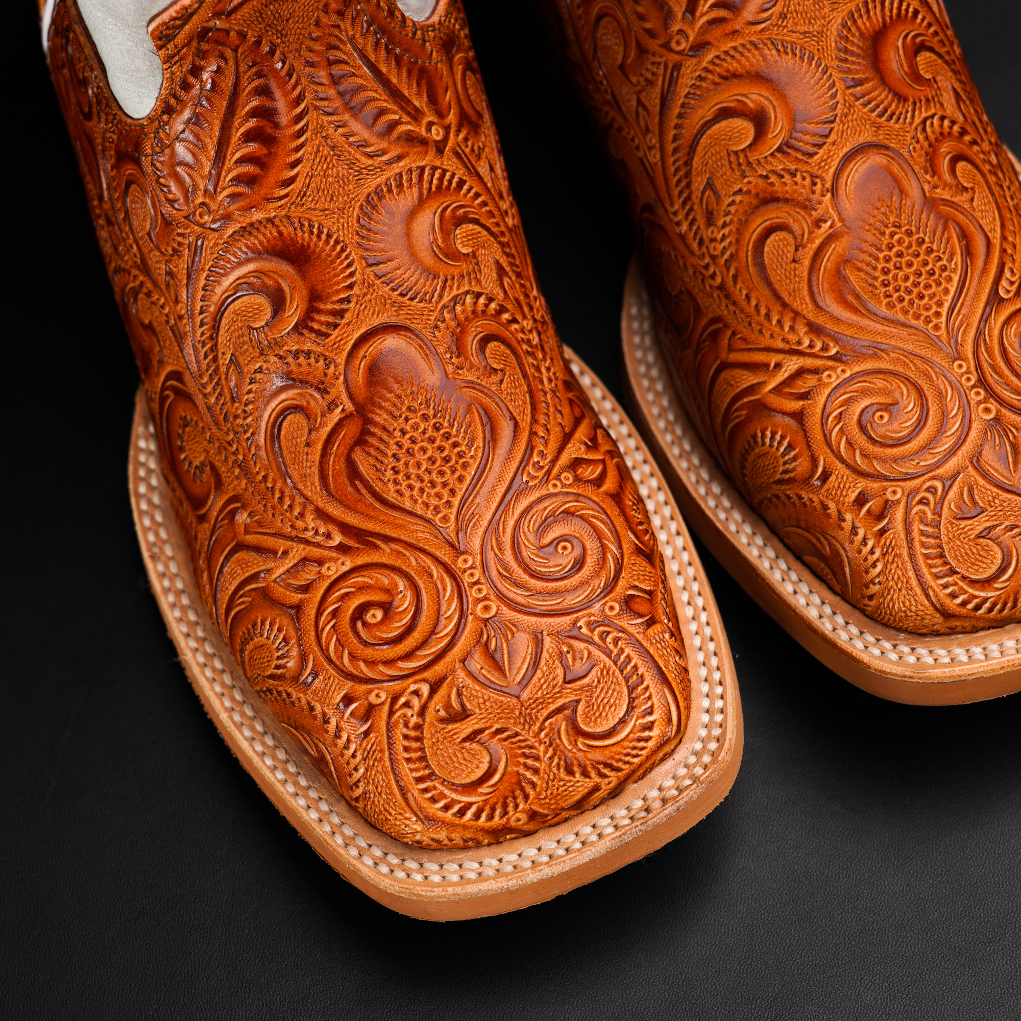 Taupe ALFA Hand Tooled – Square Toe - Image 2