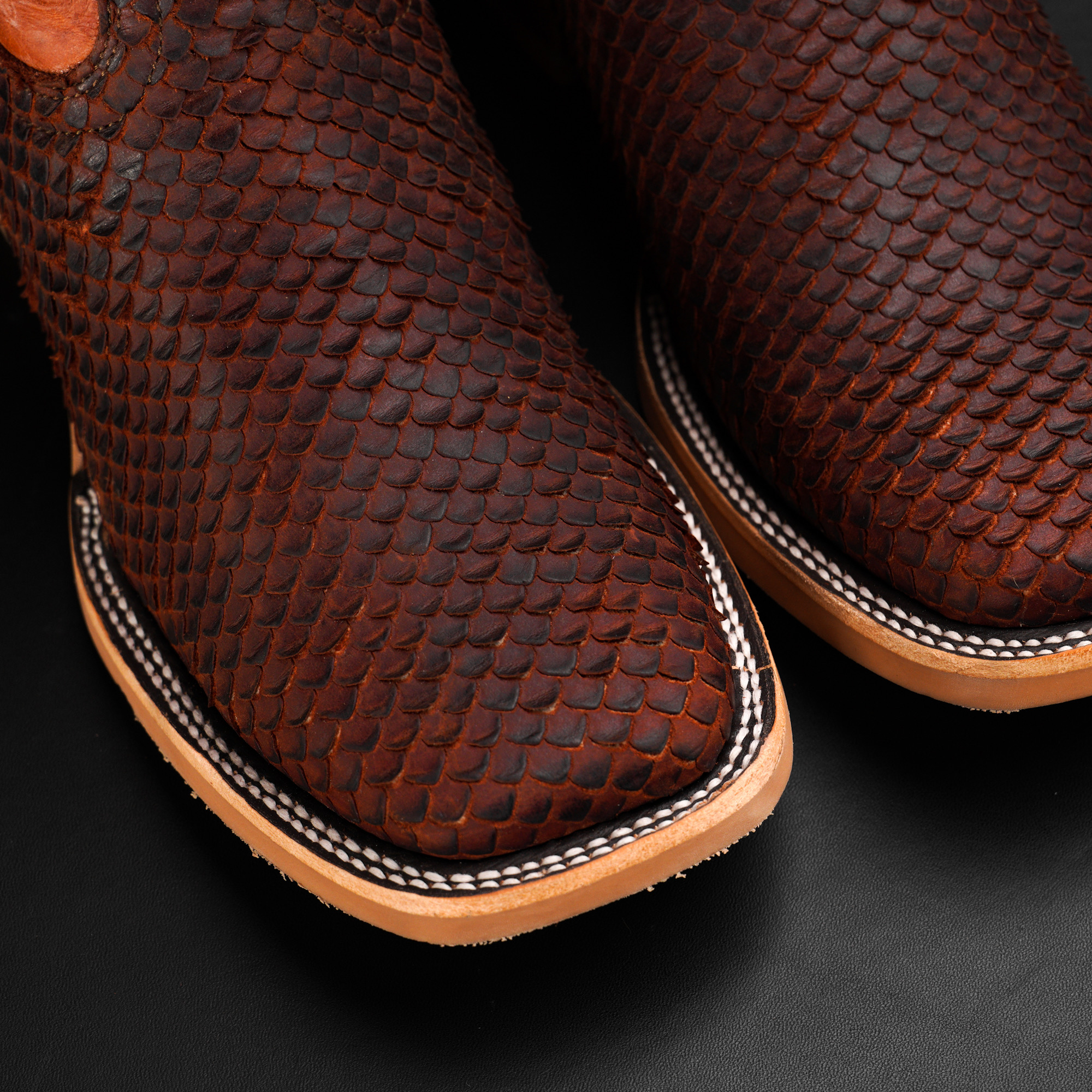 Matte Cognac Belly Python - Square Toe - Image 2