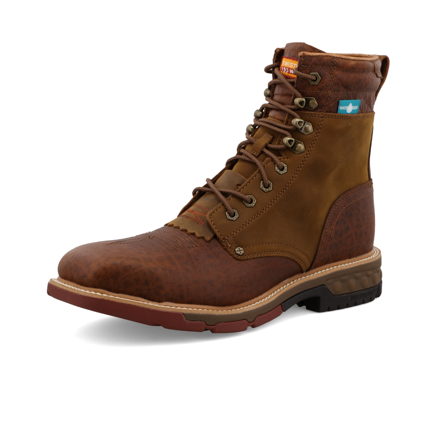 Twisted X Waterproof CellStretch Lacer Distressed Saddle & Cognac - Square Toe (Steel Toe)