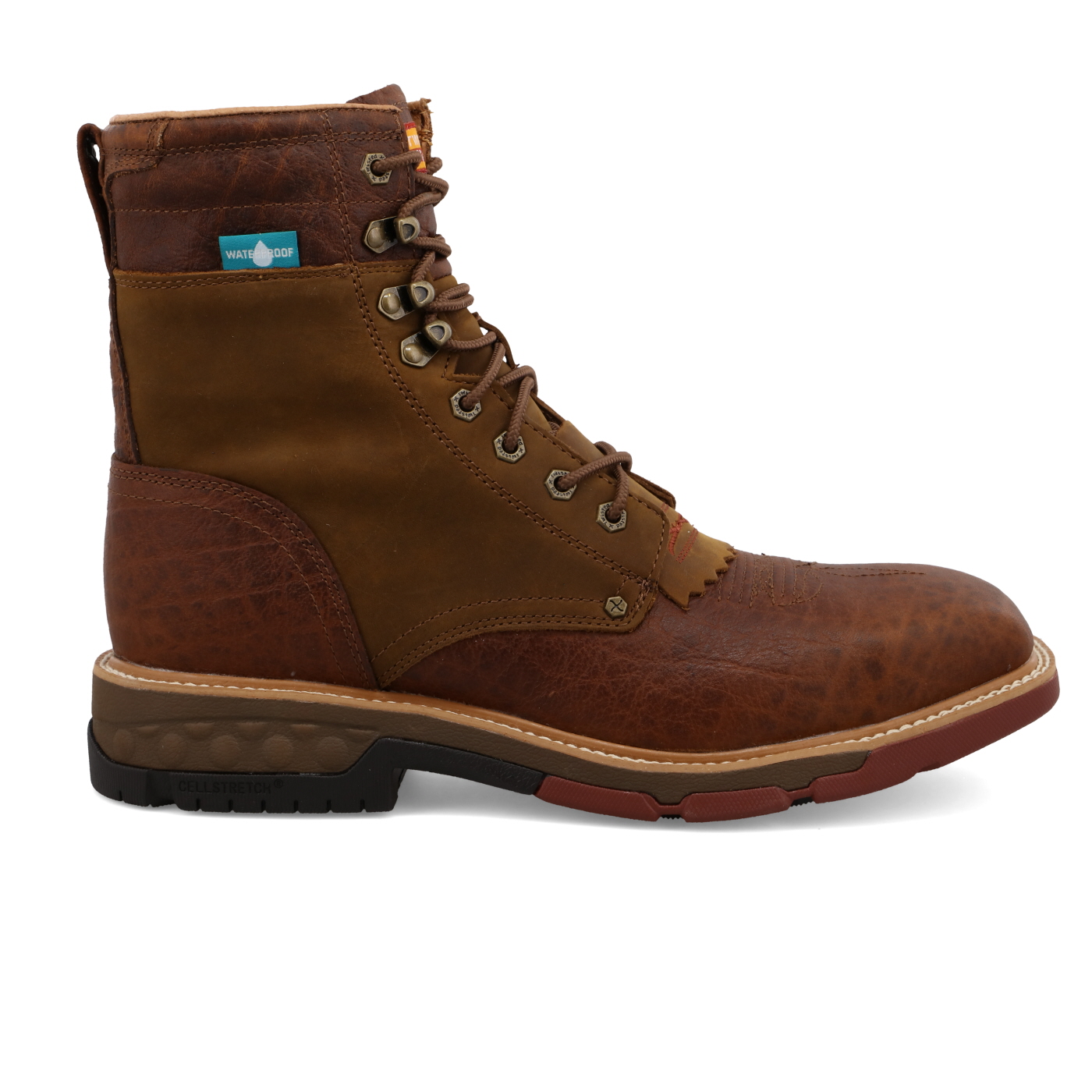 Twisted X Waterproof CellStretch Lacer Distressed Saddle & Cognac - Square Toe (Steel Toe) - Image 4