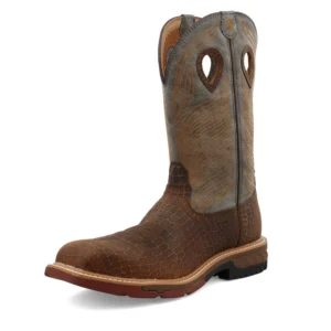 Twisted X Western Work Boot Brown Caiman & Grey - Square Toe (Steel Toe)