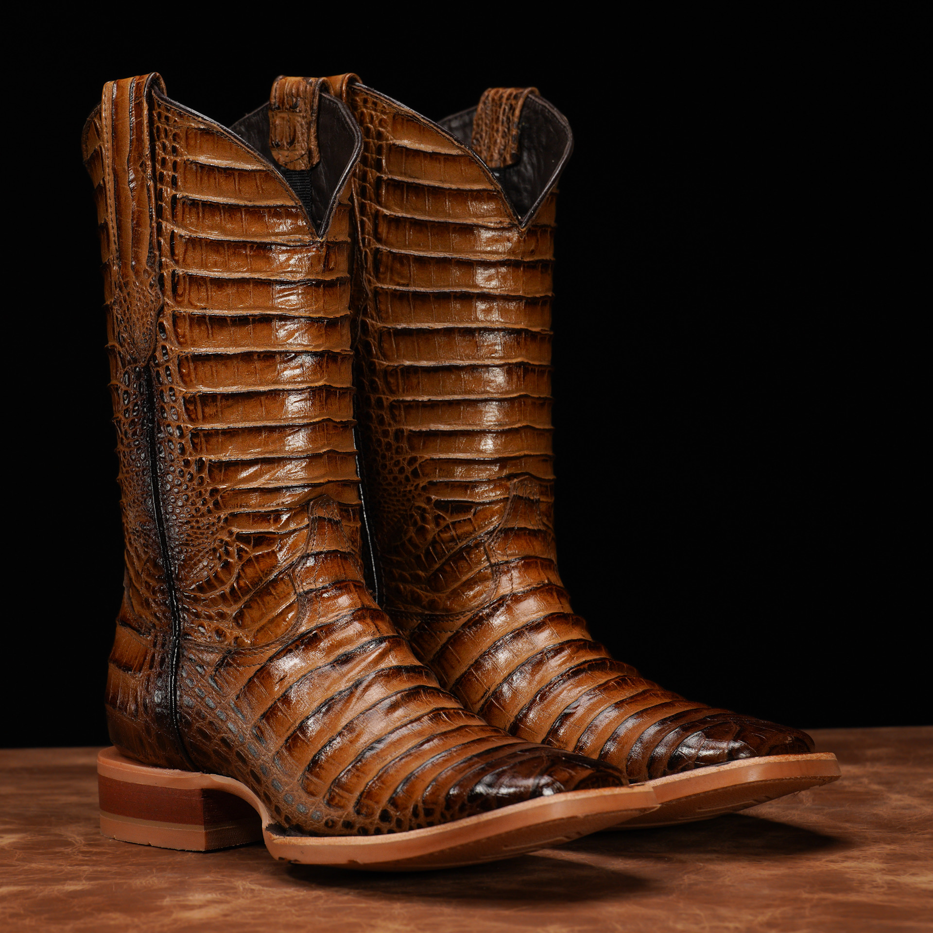 Full Honey Caiman Belly - Square Toe