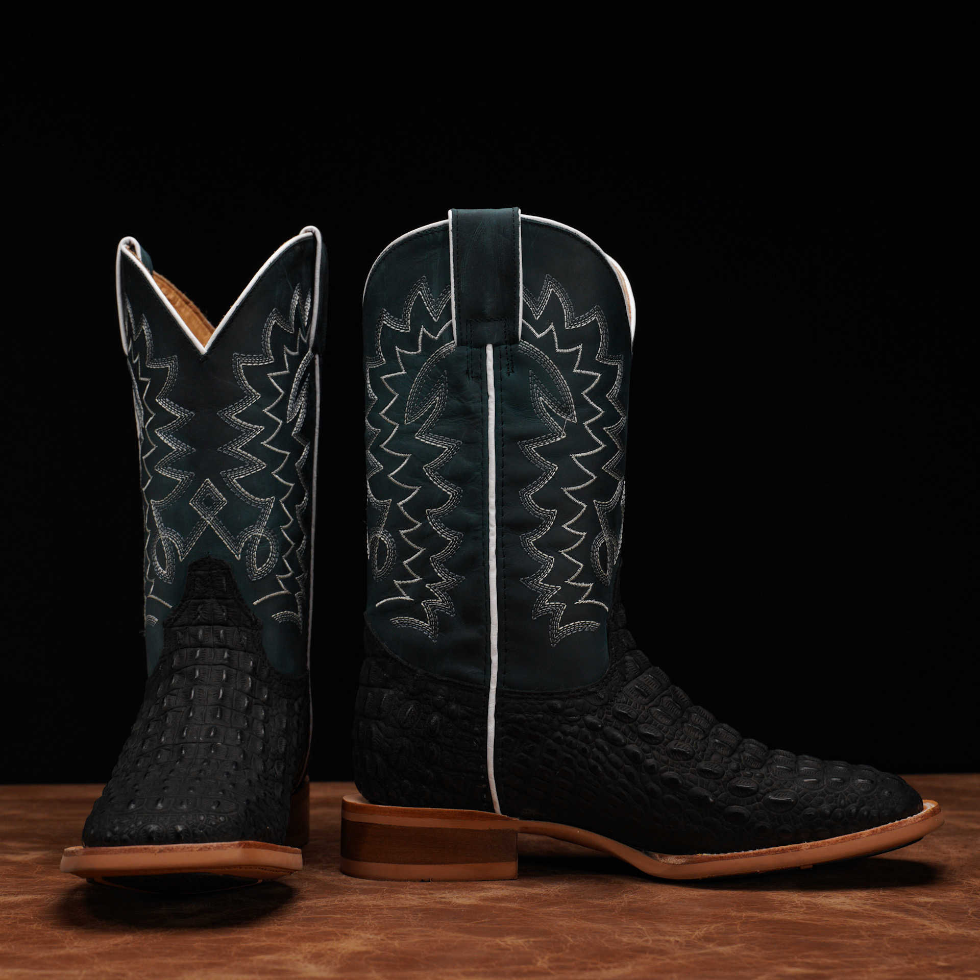 Matte Black Caiman Horn Back - Square Toe - Image 2