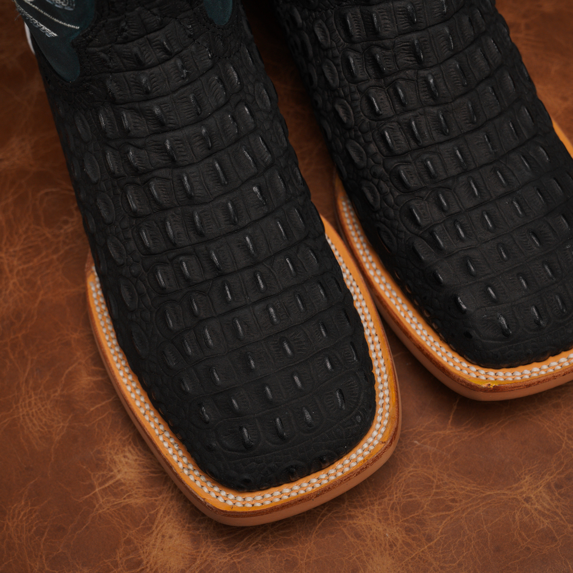 Matte Black Caiman Horn Back - Square Toe - Image 3