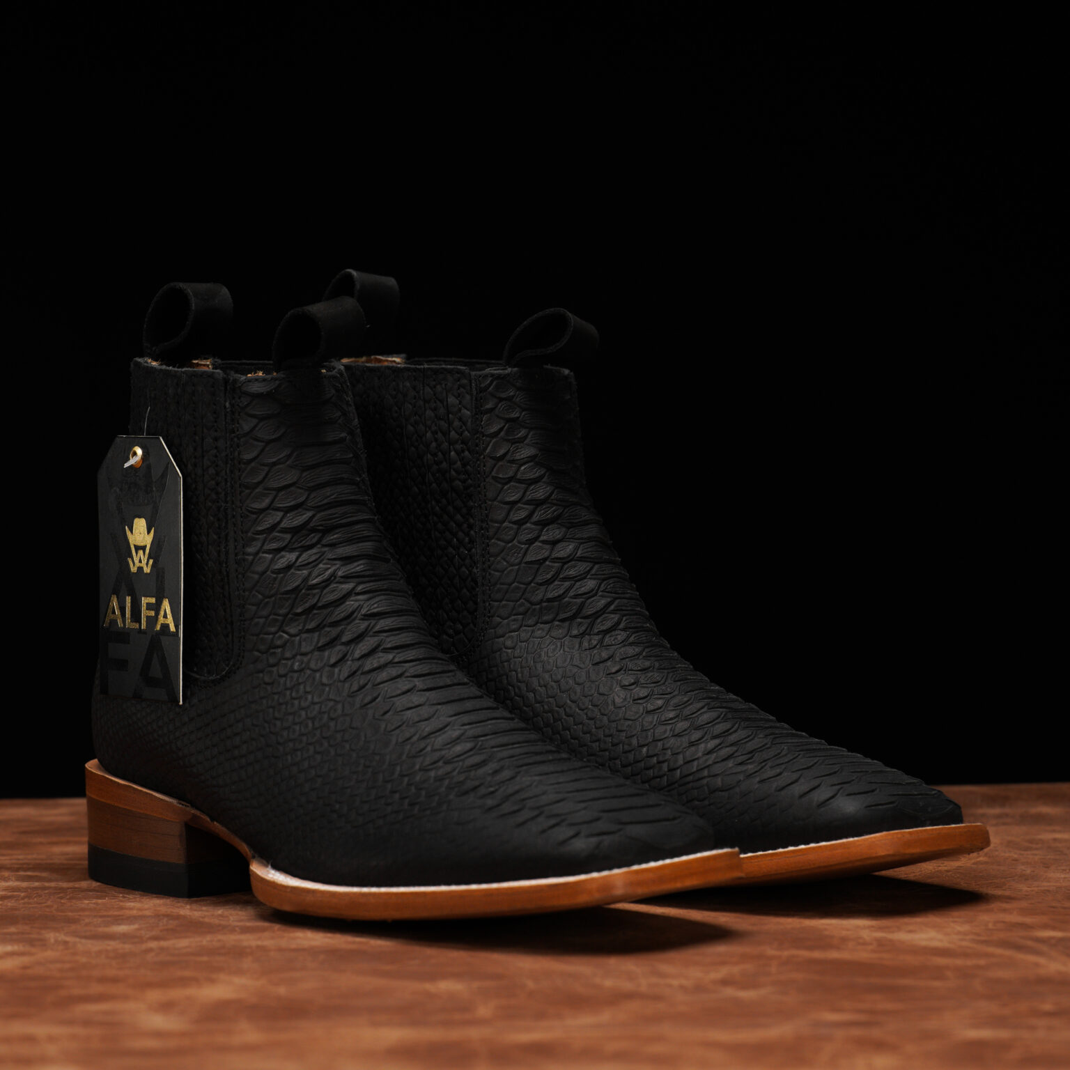 Matte Black Python Chelsea Boot – Square Toe - Alfa Western WearAlfa ...