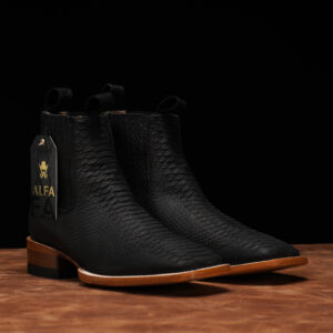 Matte Black Python Chelsea Boot – Square Toe