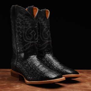Black Caiman Horn Back - Square Toe