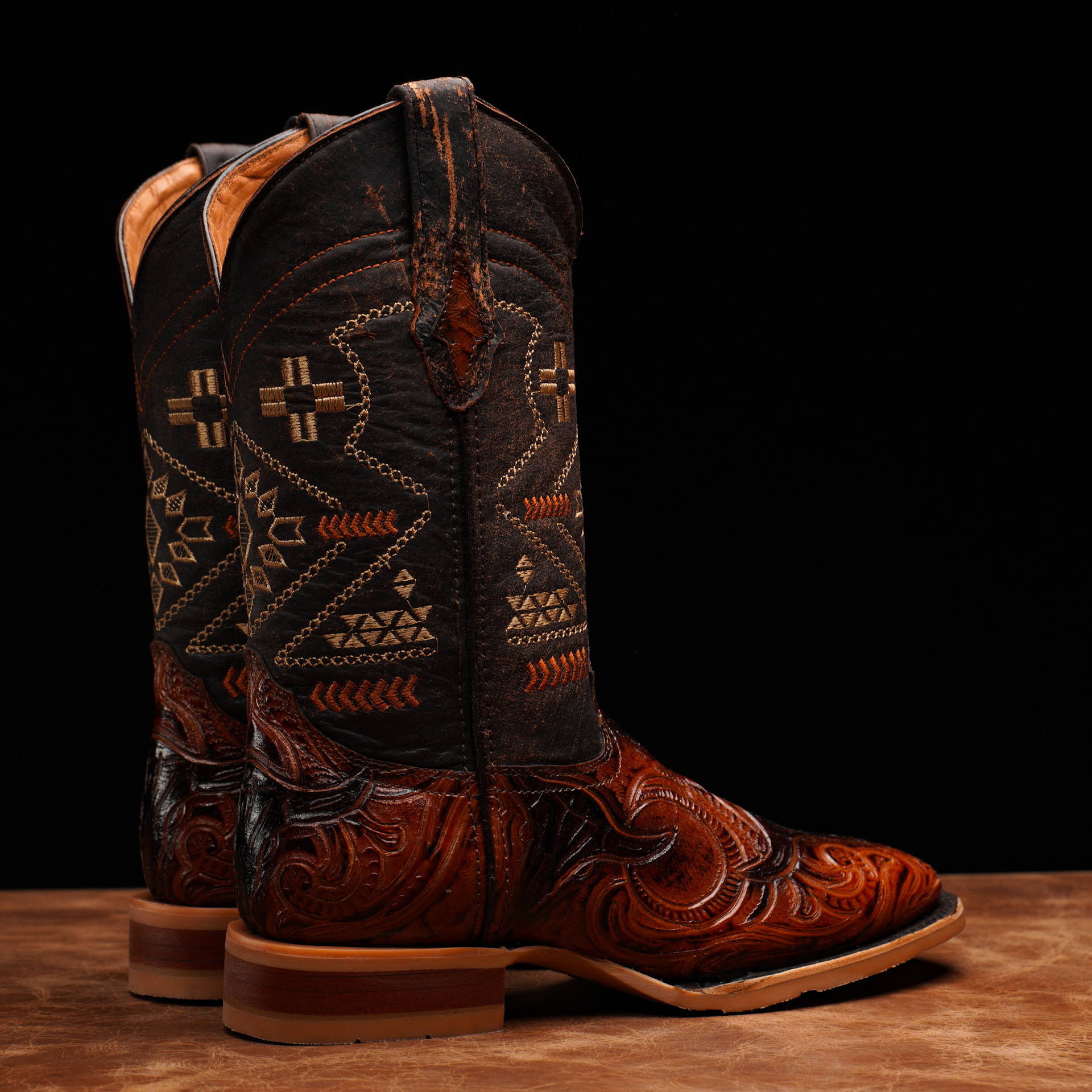 Cognac Hand Tooled - Square Toe - Image 2