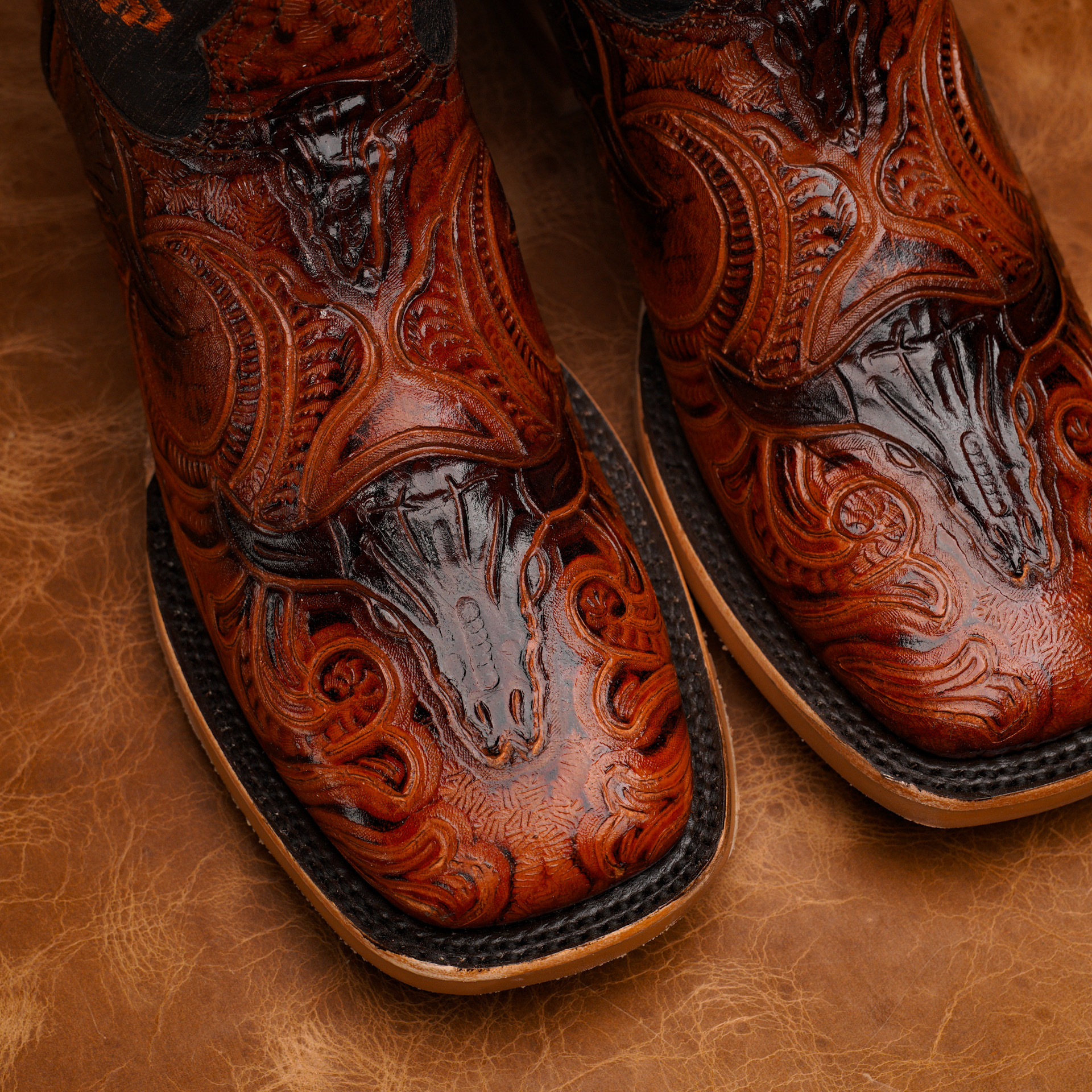 Cognac Hand Tooled - Square Toe - Image 3