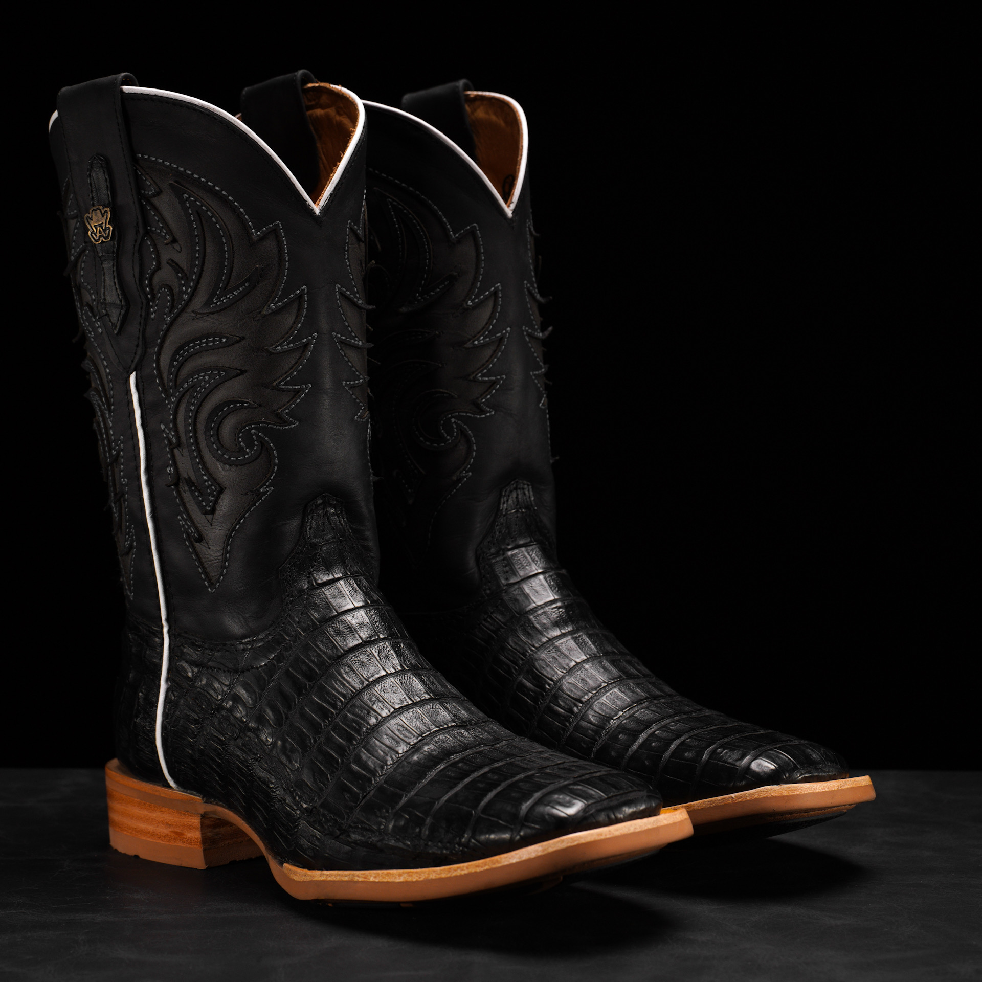 AUTHENTIC Black Caiman Belly – Square Toe