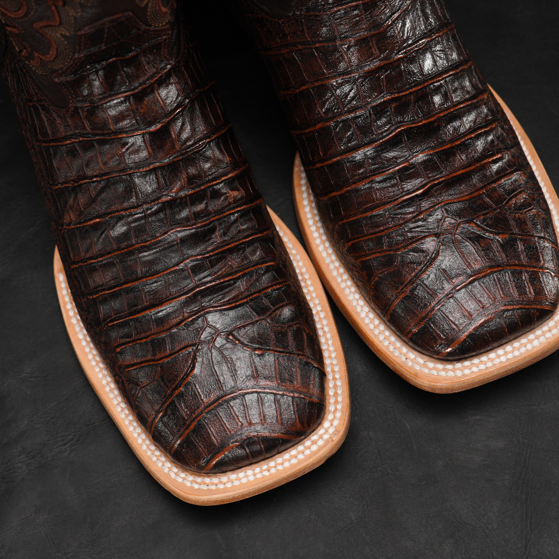 Cognac Caiman Belly - Square Toe - Image 3