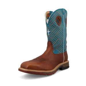 Twisted X Waterproof Western Work Boot Sequoia & Turquoise - Square Toe (Steel Toe)