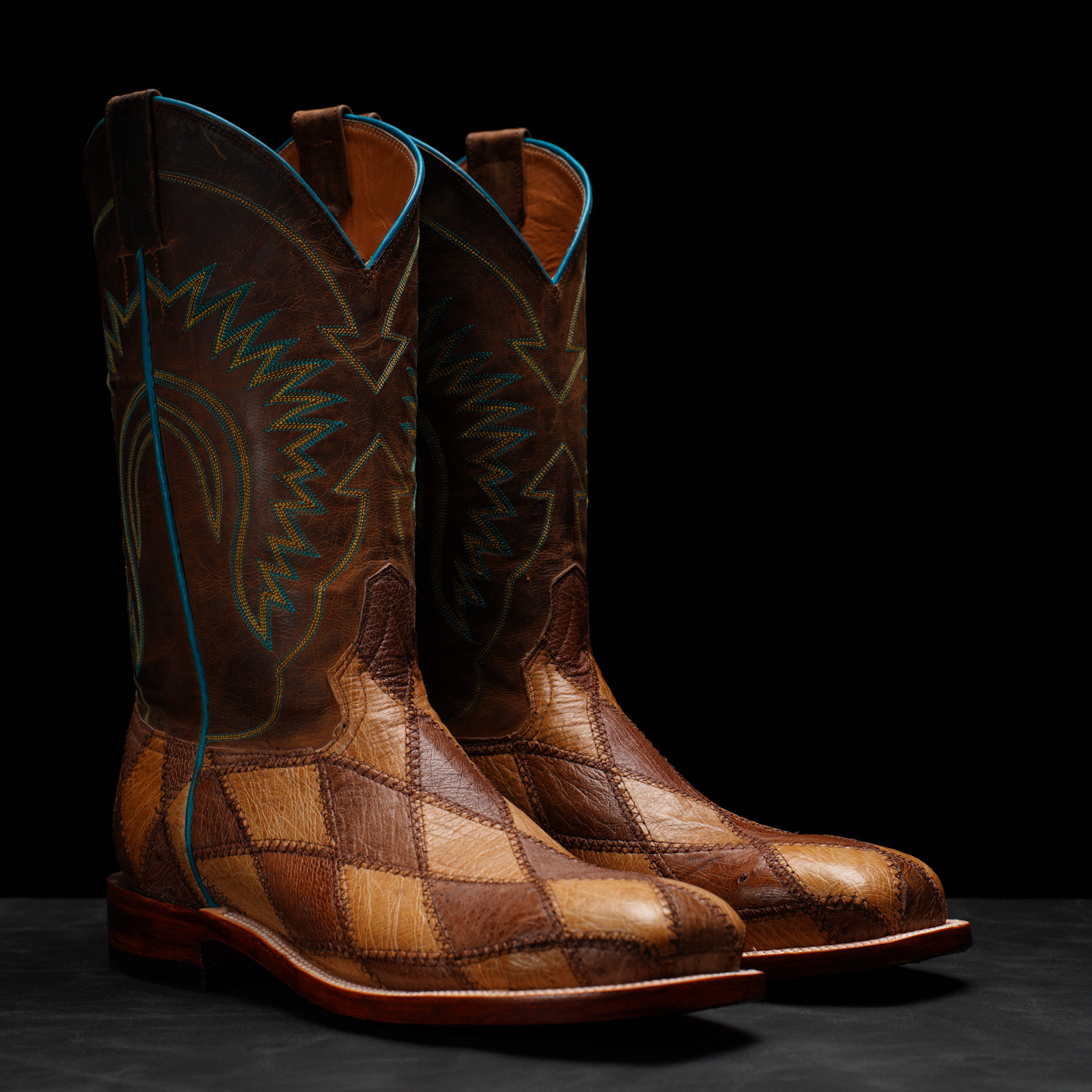 Genuine Ostrich Patchwork - Steel Toe (FREE Belt & Wallet)