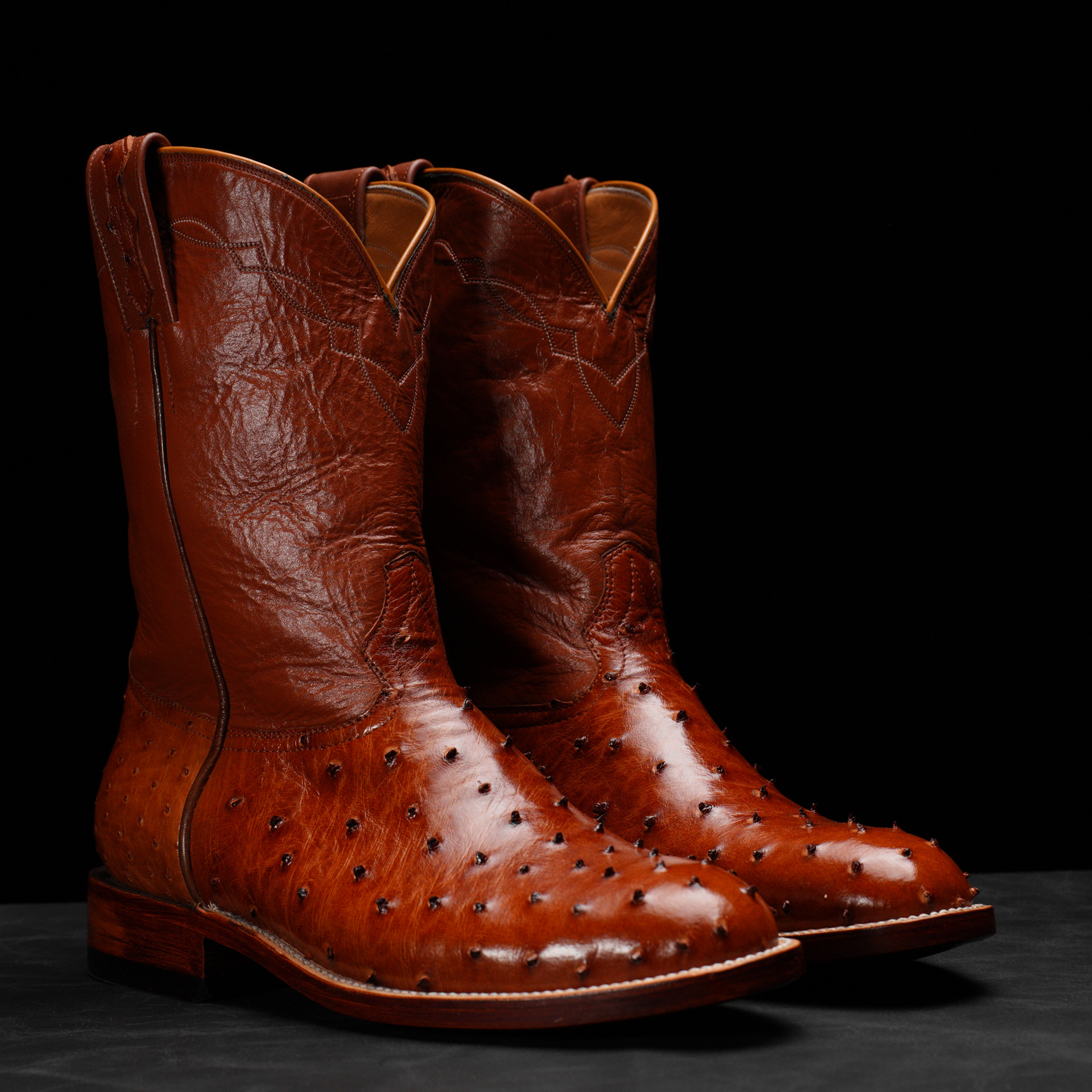 Genuine Cognac Full Quill Ostrich - Round Toe (FREE Belt & Wallet)