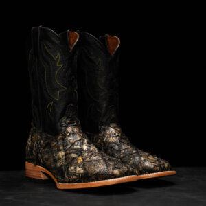 AUTHENTIC Patch Work Rustic Olive Pirarucu – Square Toe