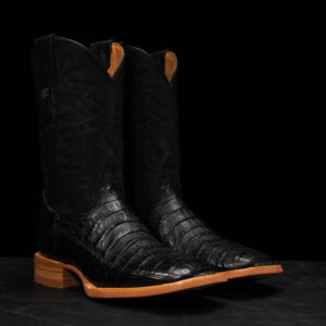 AUTHENTIC Black Caiman Belly  – Square Toe
