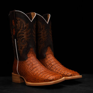 AUTHENTIC Cognac Caiman Horn Back – Square Toe