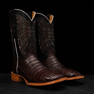 AUTHENTIC Brown Caiman Belly  – Square Toe