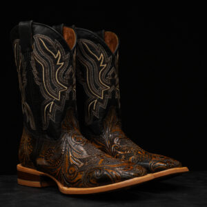 Tan Safari Hand Tooled Longhorn Skull – Square Toe