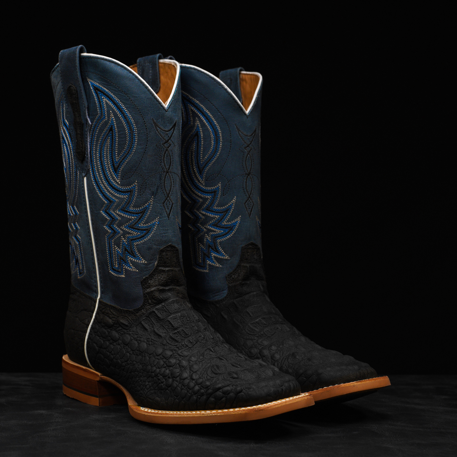 Matte Black Caiman Neck - Square Toe