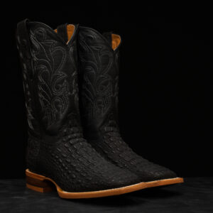 Matte Black Caiman Hornback - Square Toe