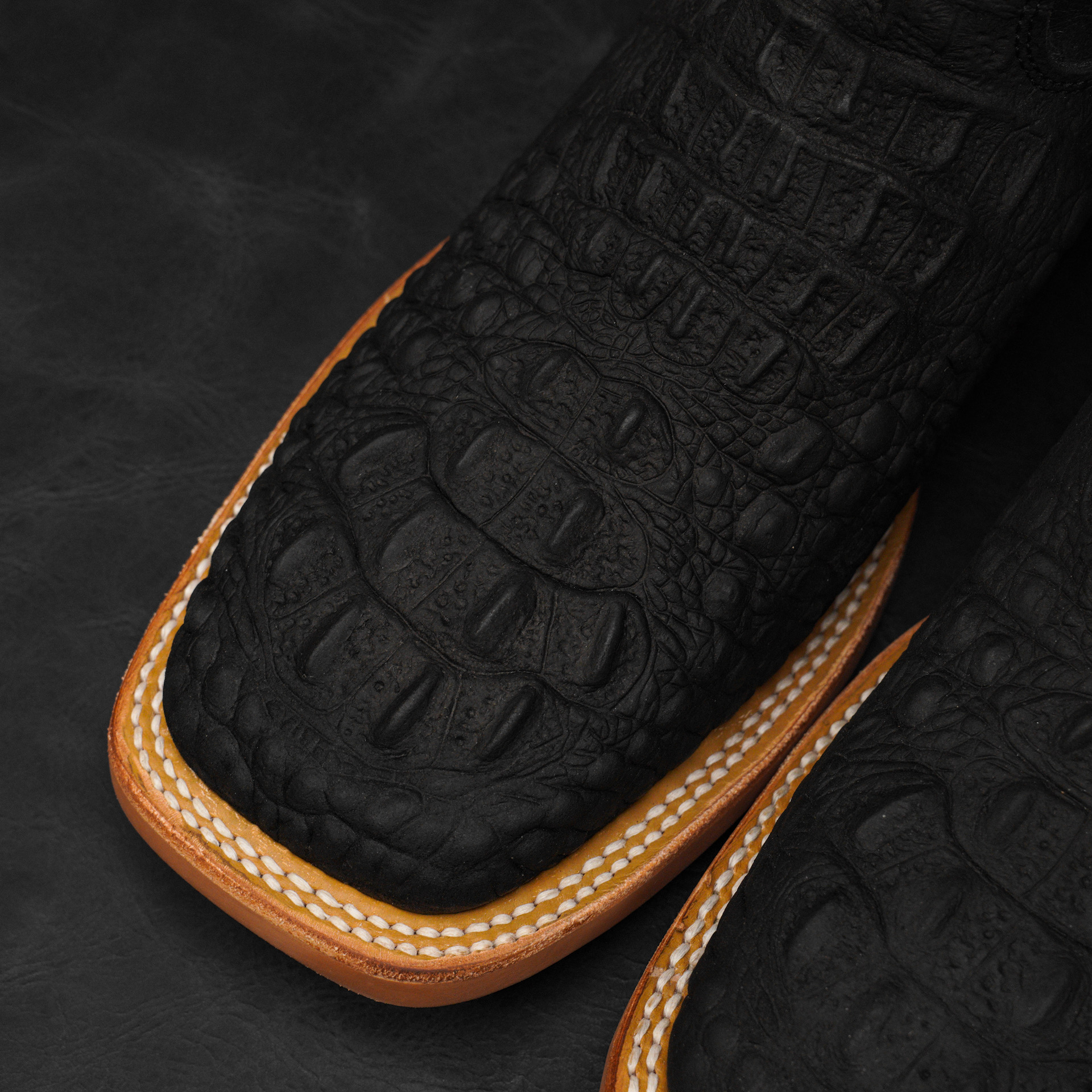Matte Black Caiman Neck - Square Toe - Image 3