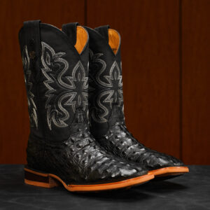 Black Caiman Horn Back - Square Toe