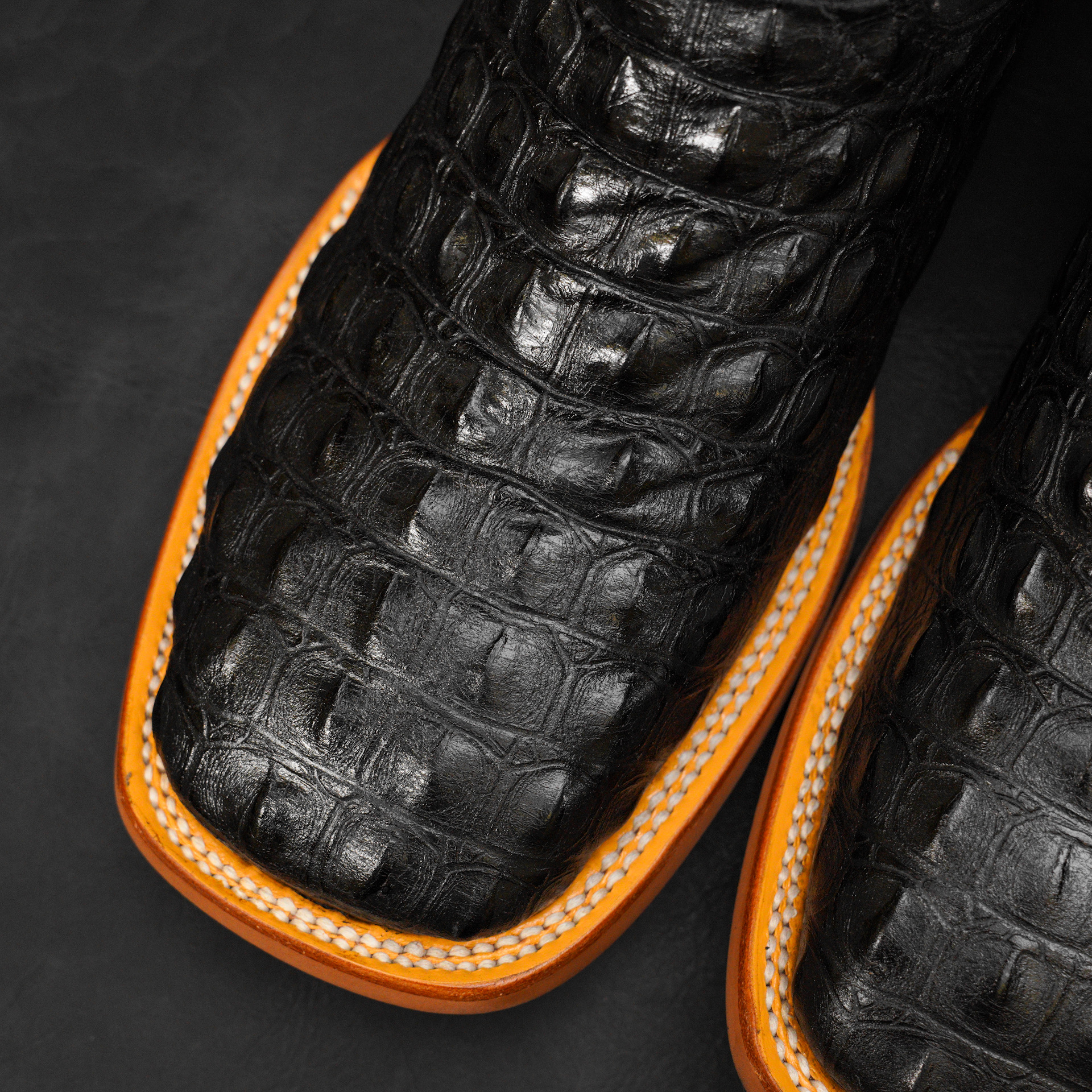 Black Caiman Horn Back - Square Toe - Image 3