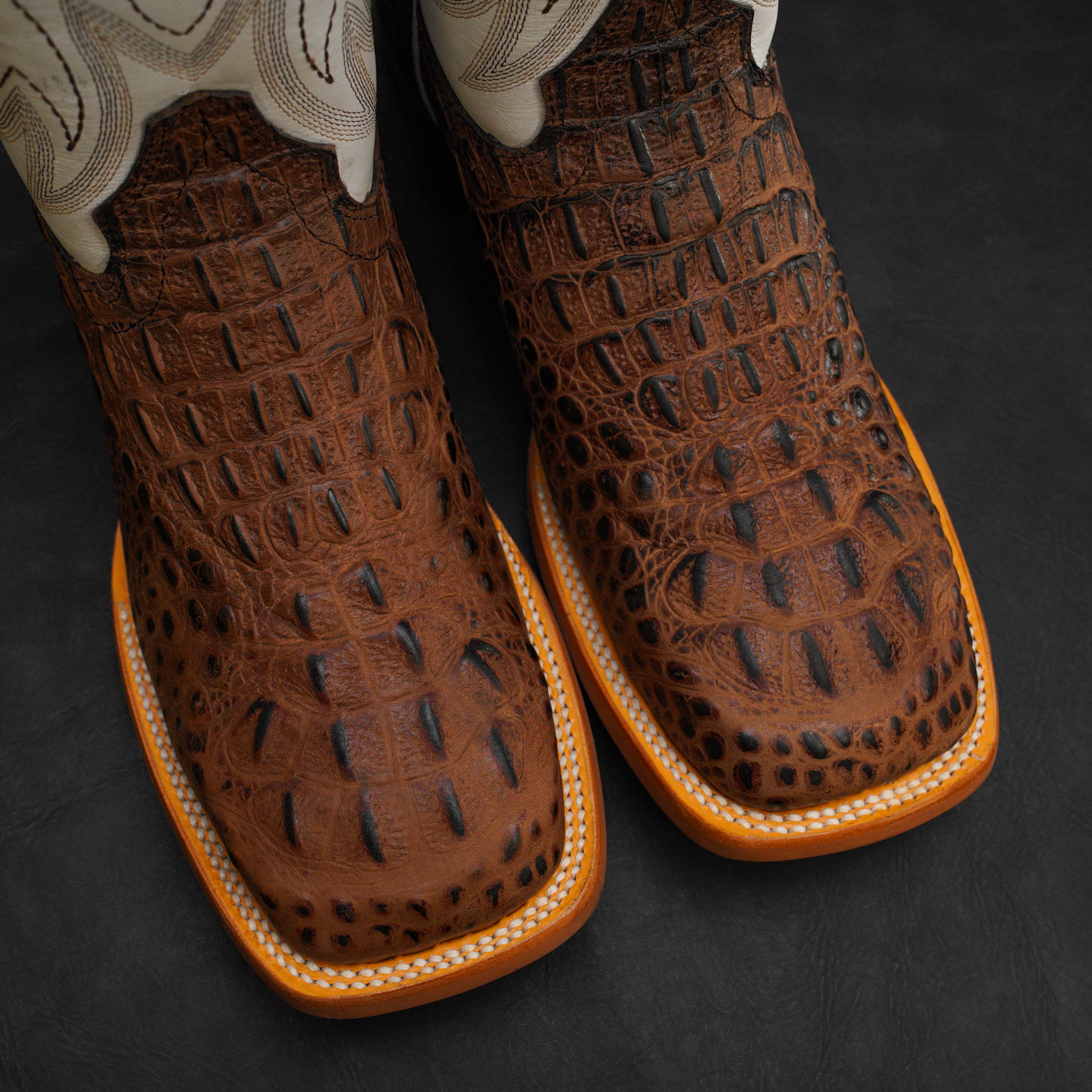 Matte Brown Caiman Neck - Square Toe - Image 3