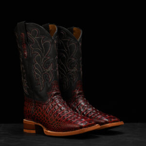 Black Cherry Caiman Horn Back - Square Toe