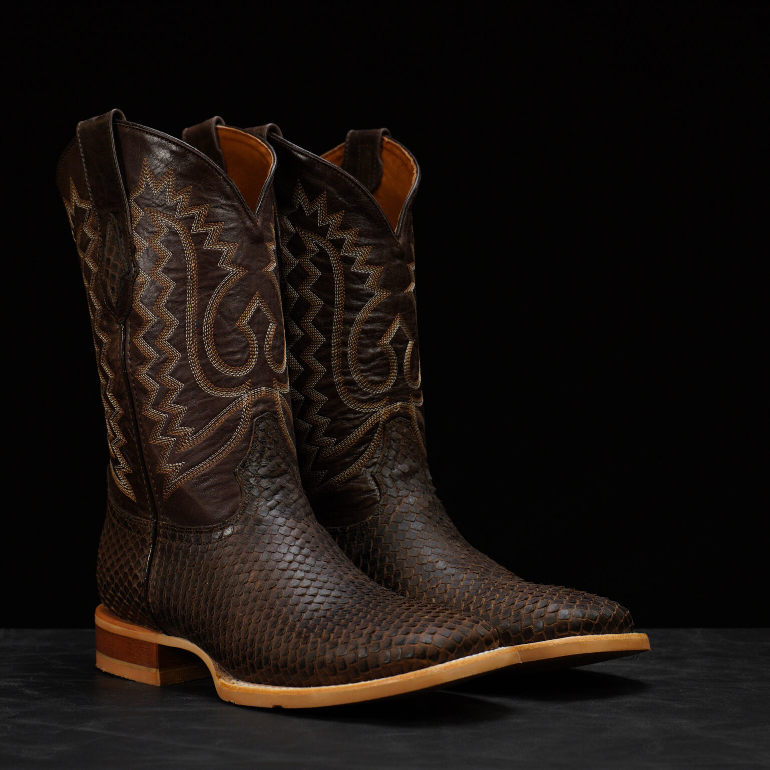 Brown Python Belly – Square Toe - Alfa Western WearAlfa Western Wear