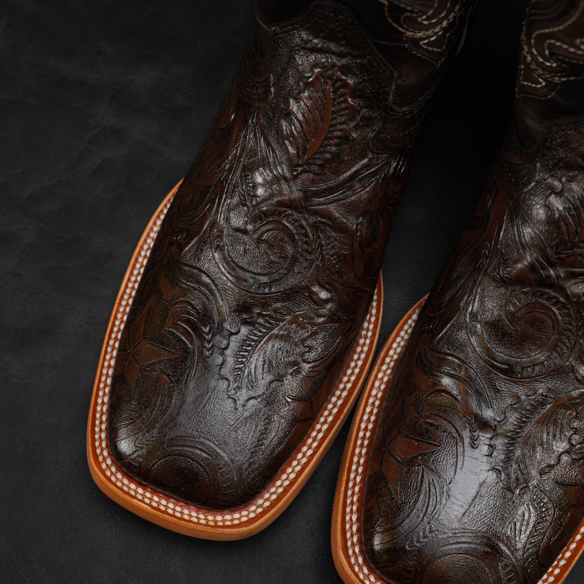 Brown Hand Tooled – Square Toe - Image 3