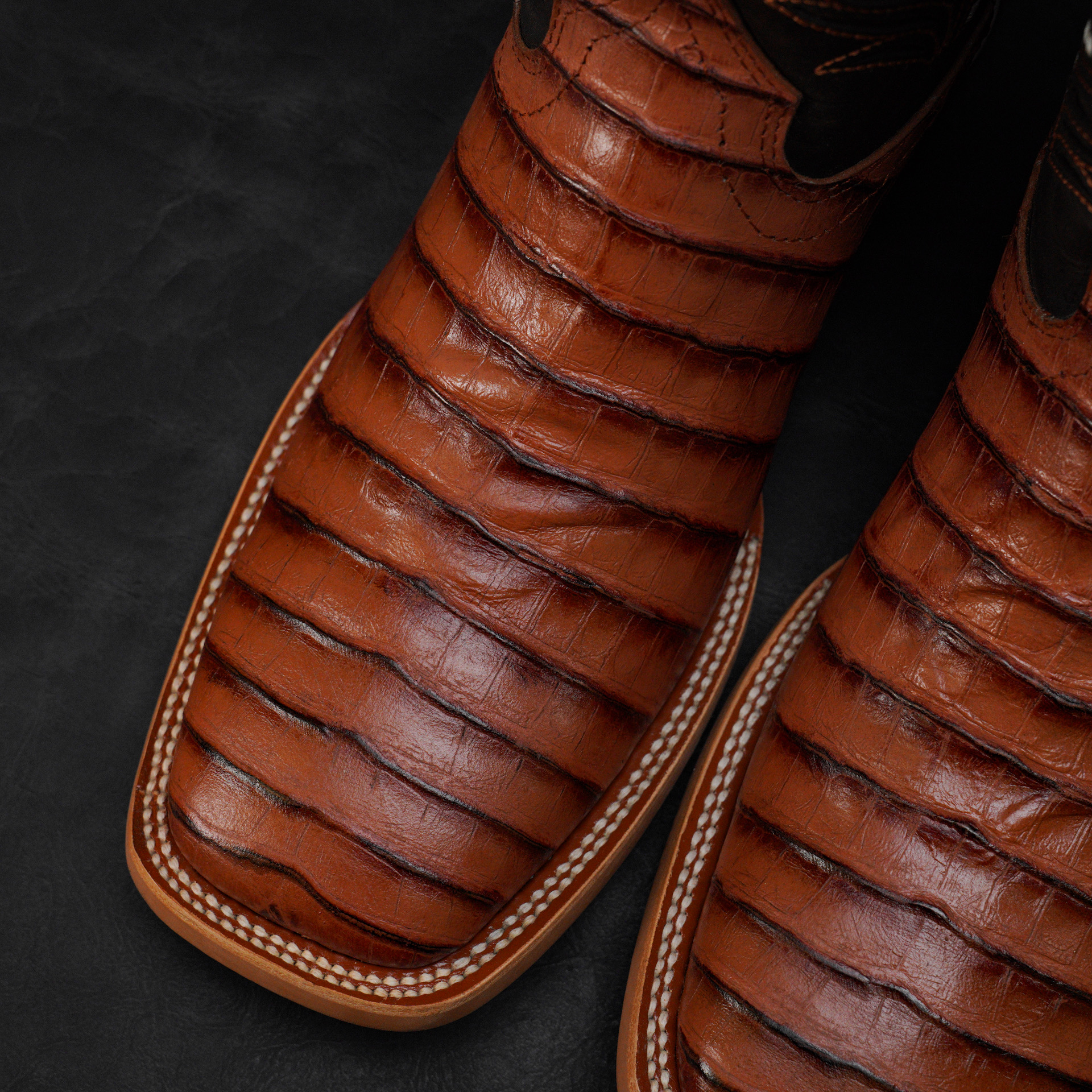 Cognac Caiman Belly - Square Toe - Image 3