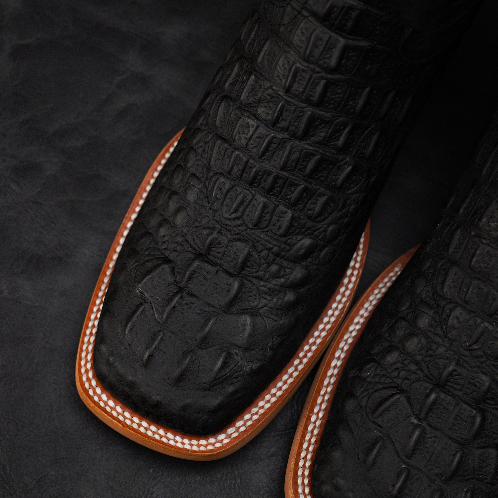 Matte Black Caiman Neck - Square Toe - Image 3