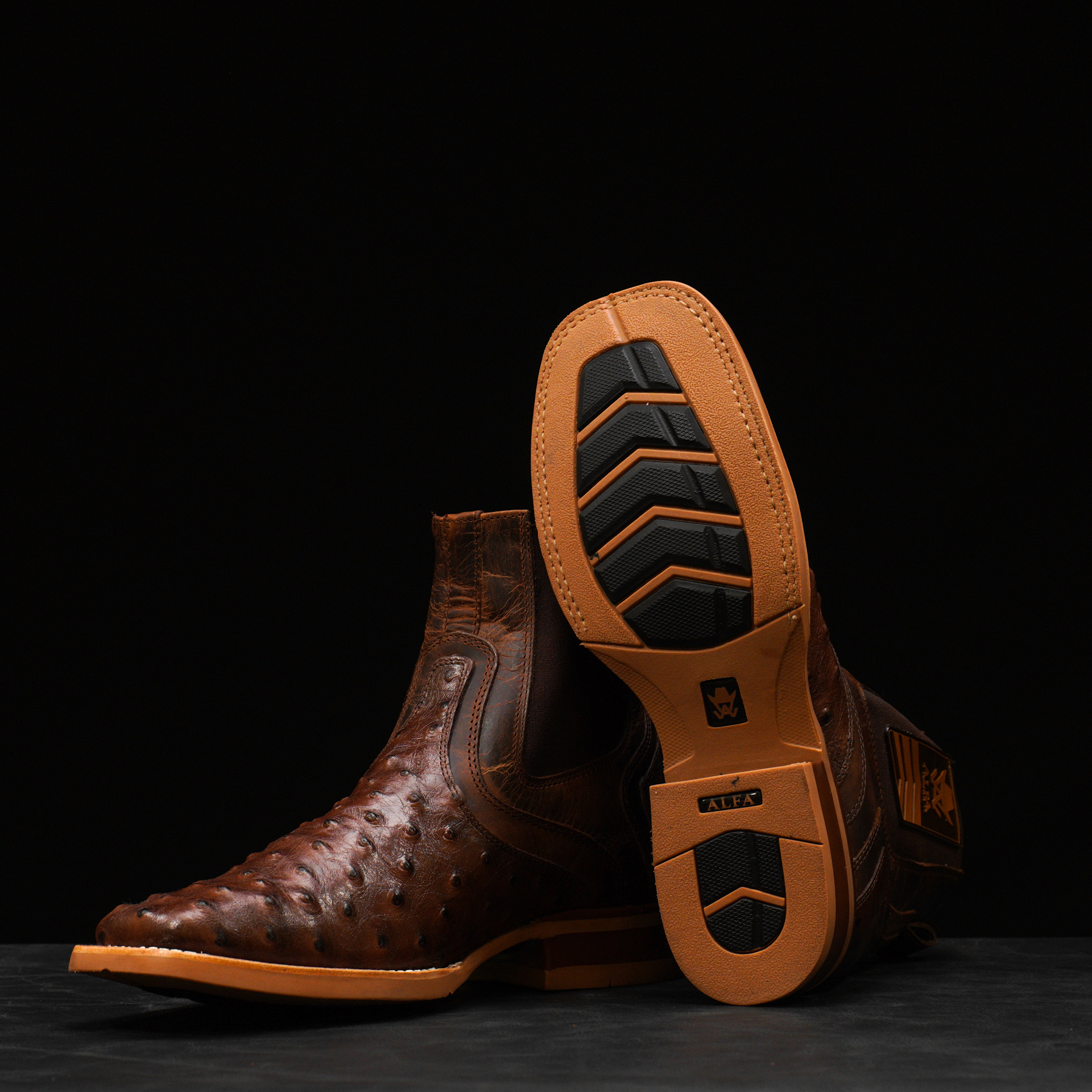 Brown Ostrich Chelsea Boot – Square Toe - Image 3