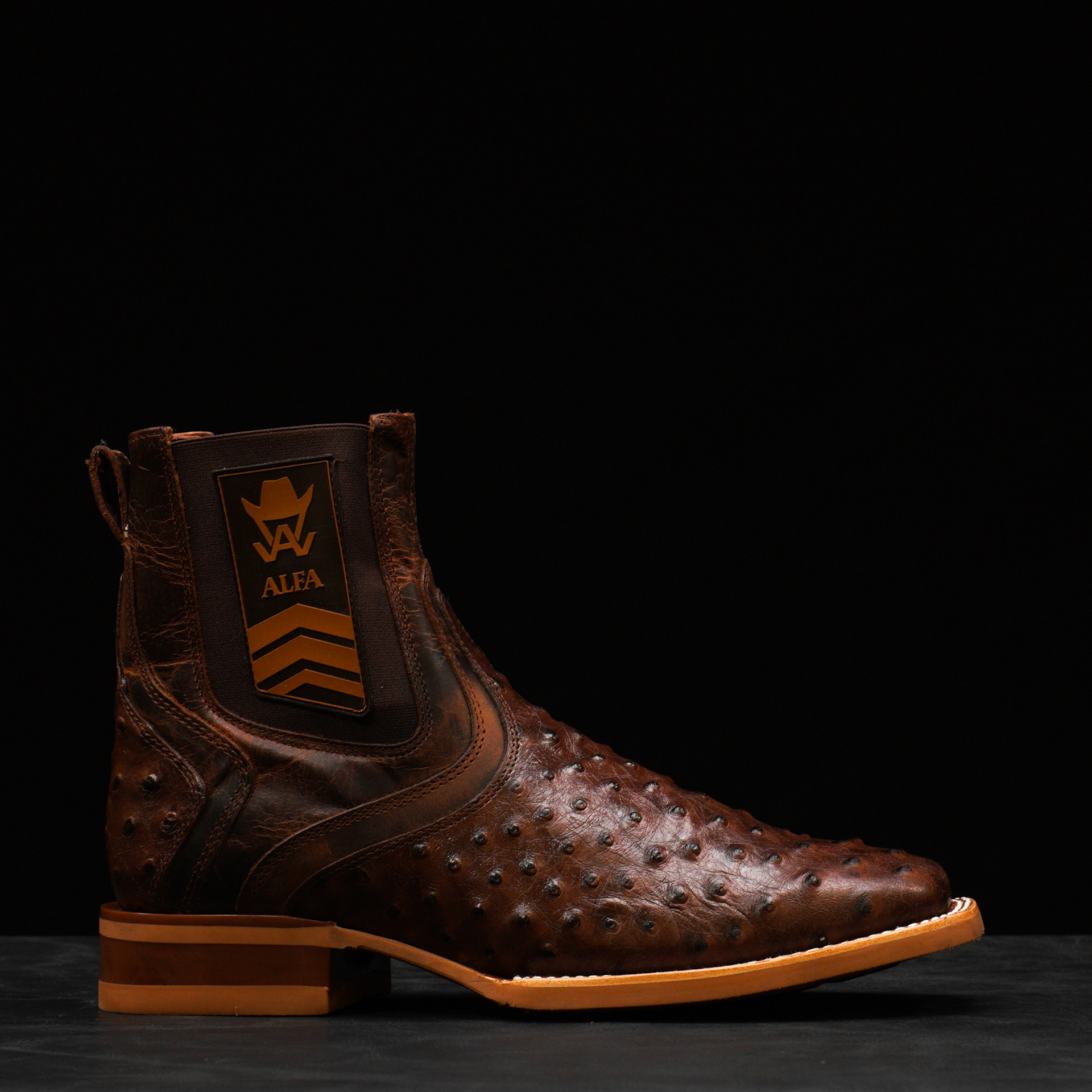 Brown Ostrich Chelsea Boot – Square Toe - Image 2