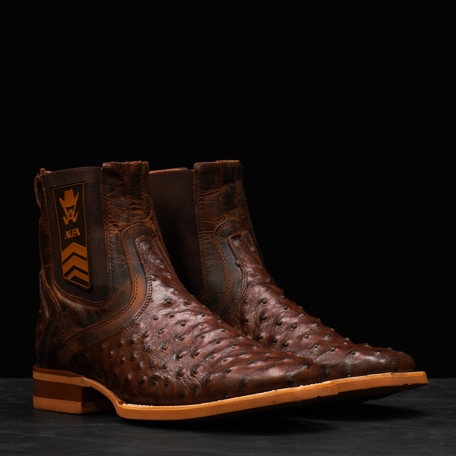 Brown Ostrich Chelsea Boot – Square Toe