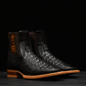 Black Caiman Horn Back Chelsea Boot - Square Toe