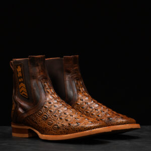 Honey Caiman Horn Back Chelsea Boot - Square Toe