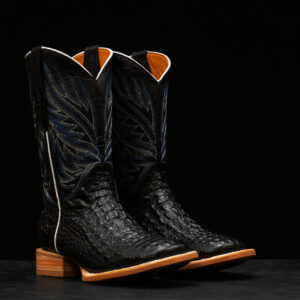 Black Caiman Horn Back - Square Toe