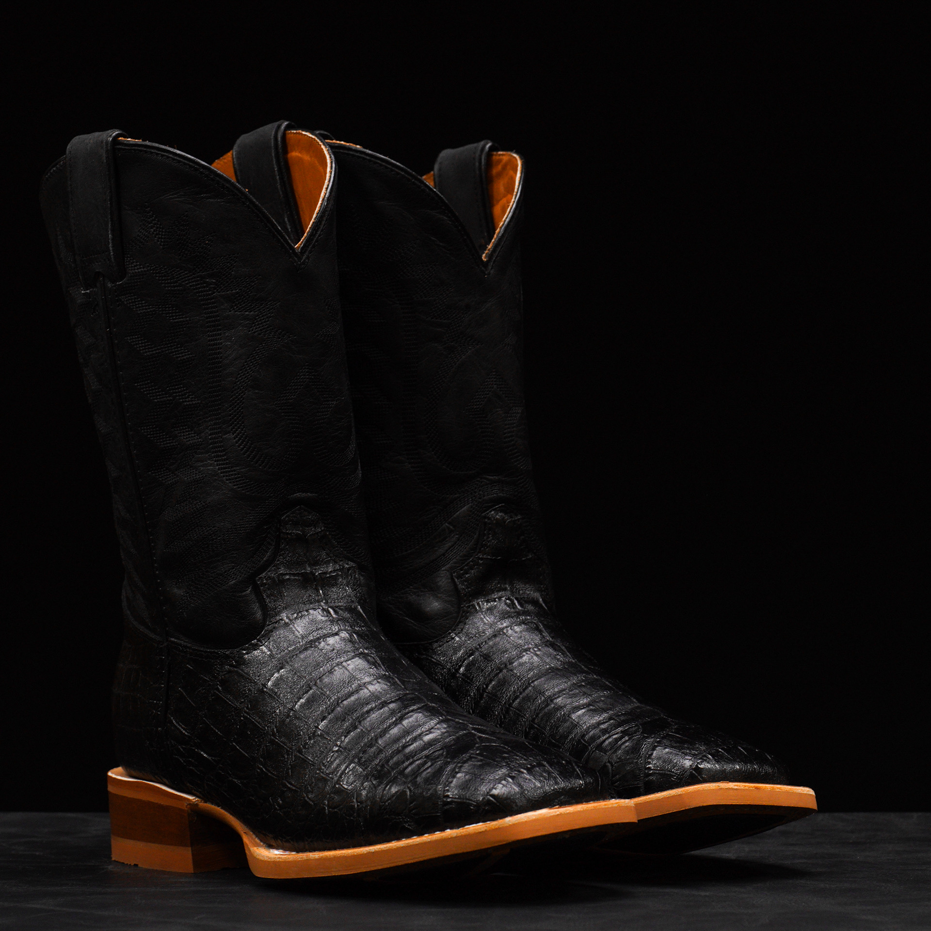 Black Caiman Belly - Square Toe