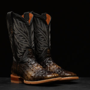 Rustic Bone Caiman Horn Back - Square Toe