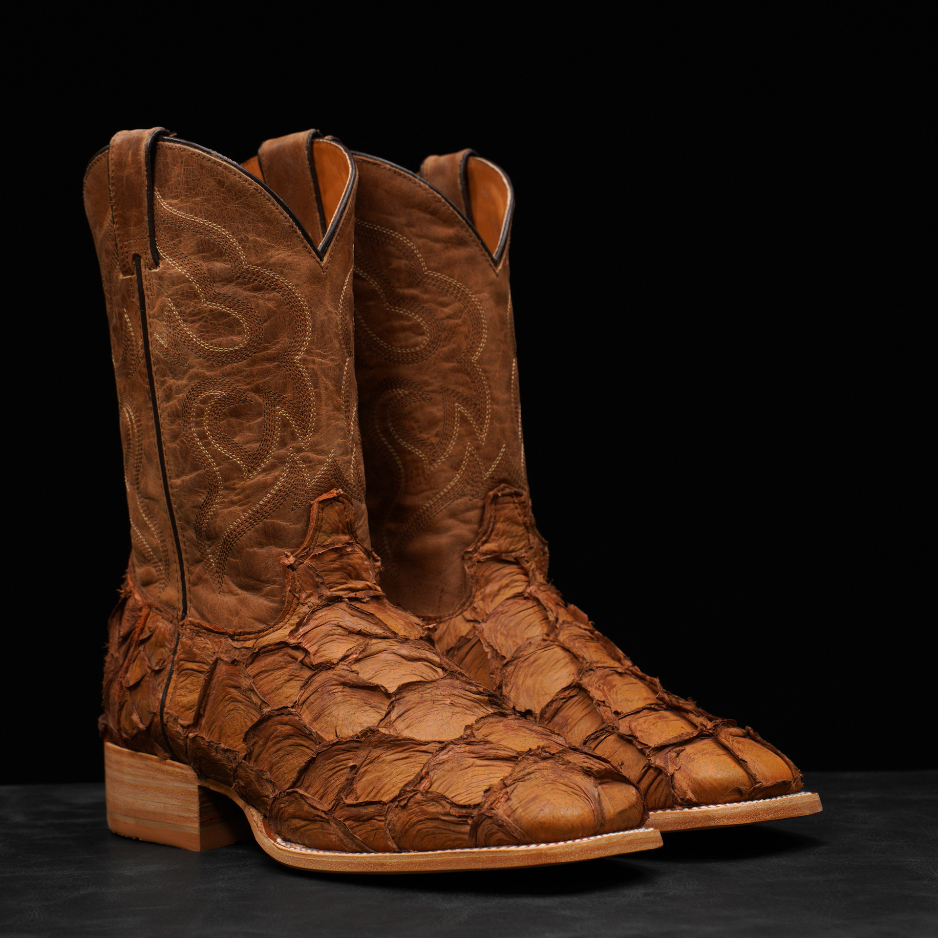 AUTHENTIC Matte Brown Pirarucu – Square Toe