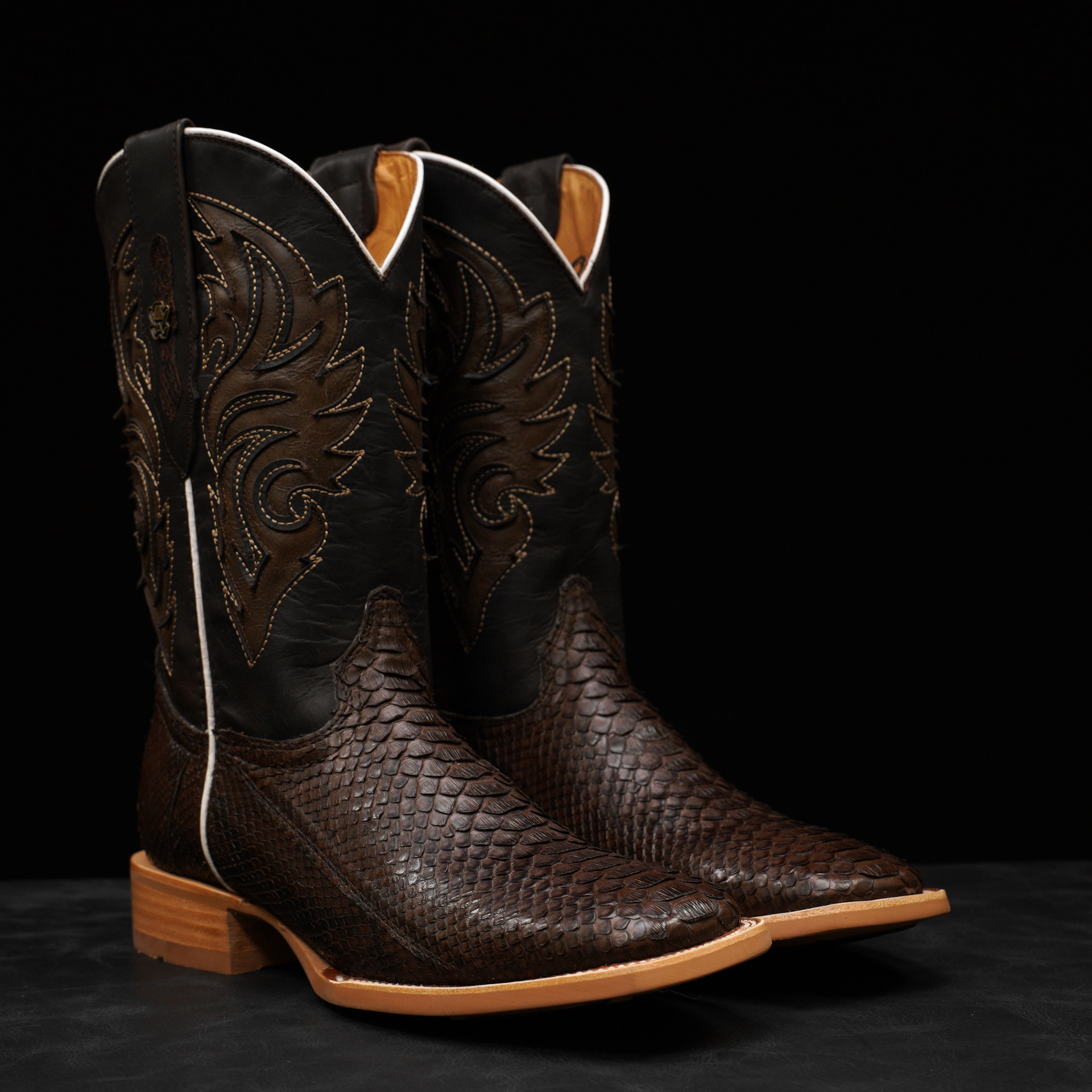 AUTHENTIC Brown Python – Square Toe