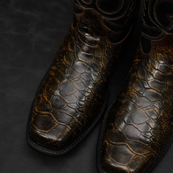 Turtle Shell Boots Black-Tan Sea Turtle - Rodeo Toe - Alfa Western WearAlfa Western Wear