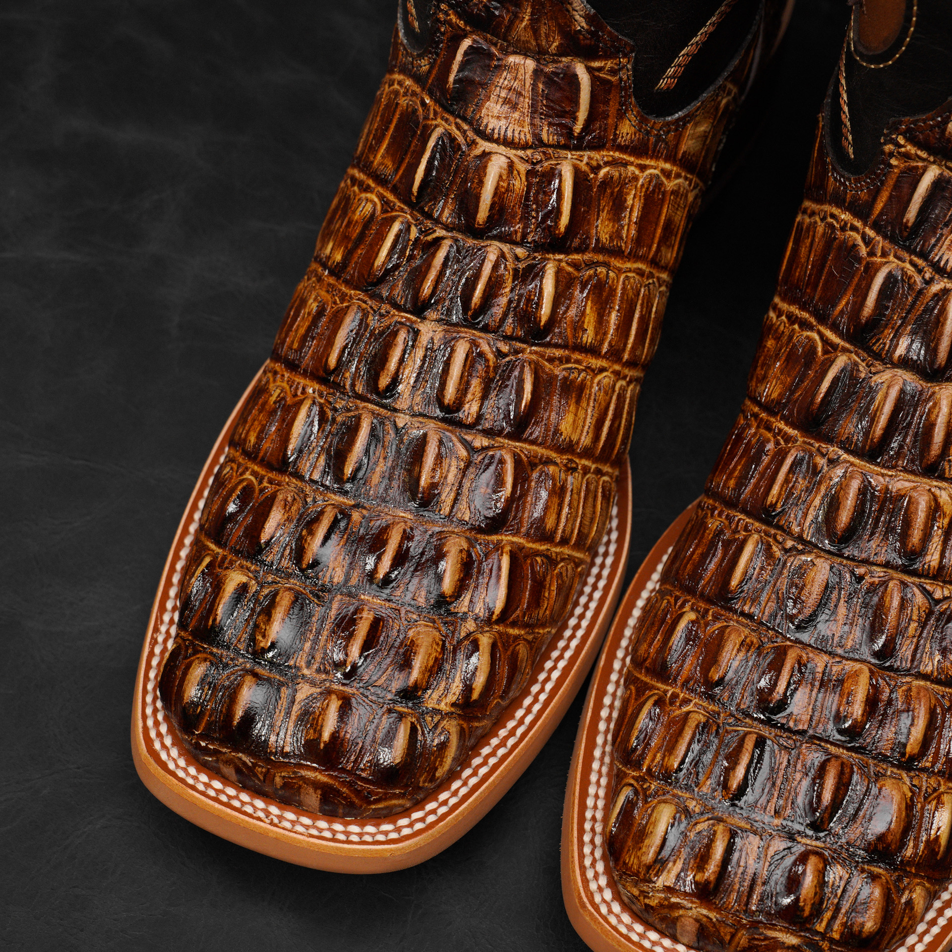 Rustic Honey Inverse Caiman Tail - Square Toe - Image 3